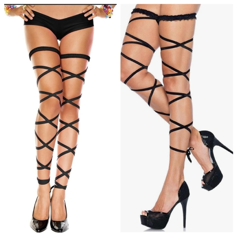 NWOT Black Strappy Thigh-High Stockings